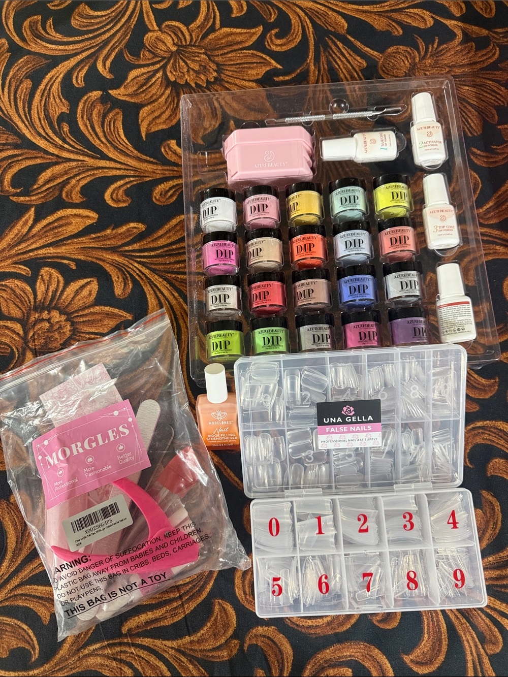 Dip Powder Nail Kit with Pink Accents - Complete DIY Set PLEASE READ DISC.